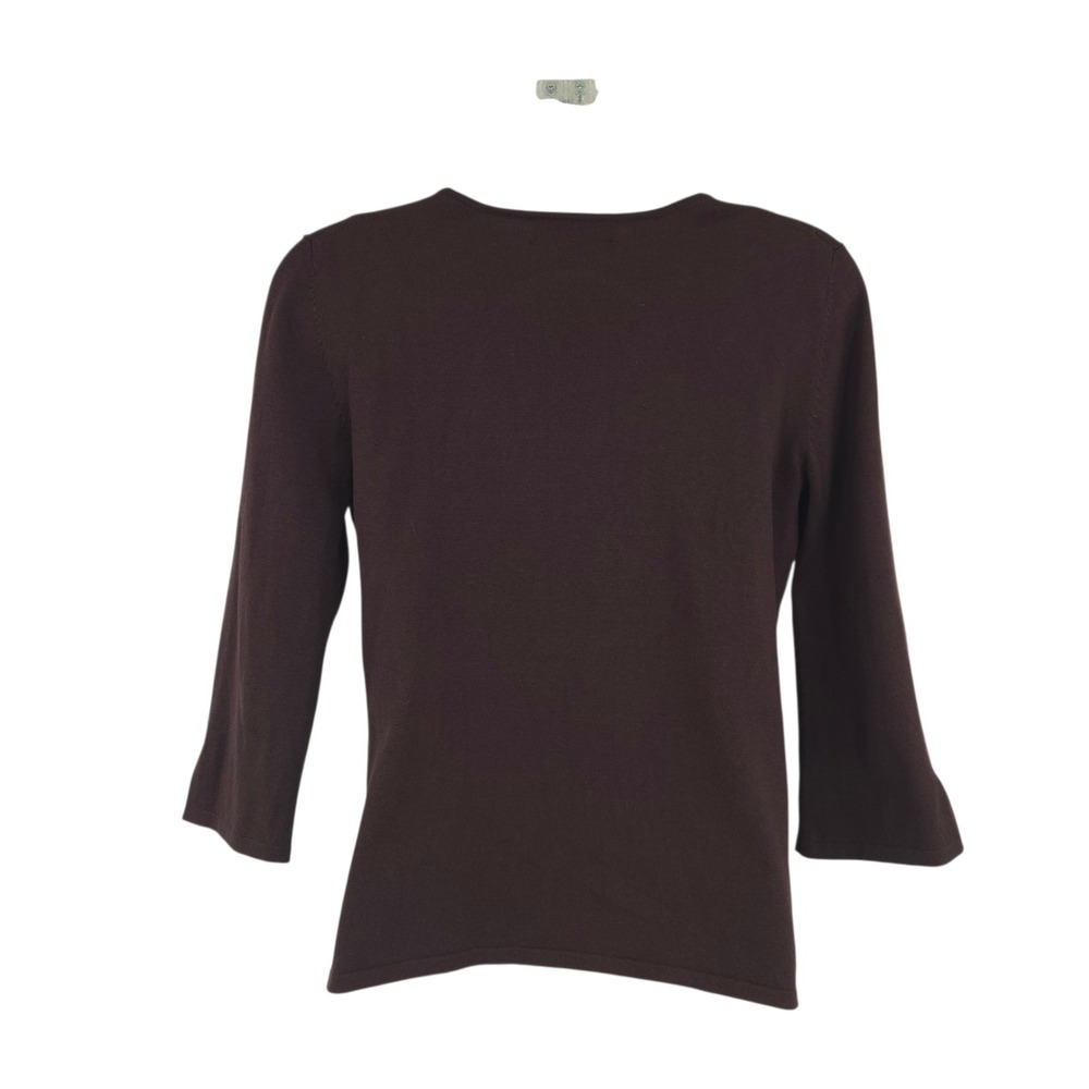 Cable & Gauge Sweater Women Small Brown Silk Blend Beaded Floral Cottagecore - Picture 4 of 9